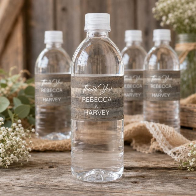 rustik västerländsk lantlig trästruktur lada bröll vattenflaskor etikett (rustic western country woodgrain barn wedding water bottle label)
