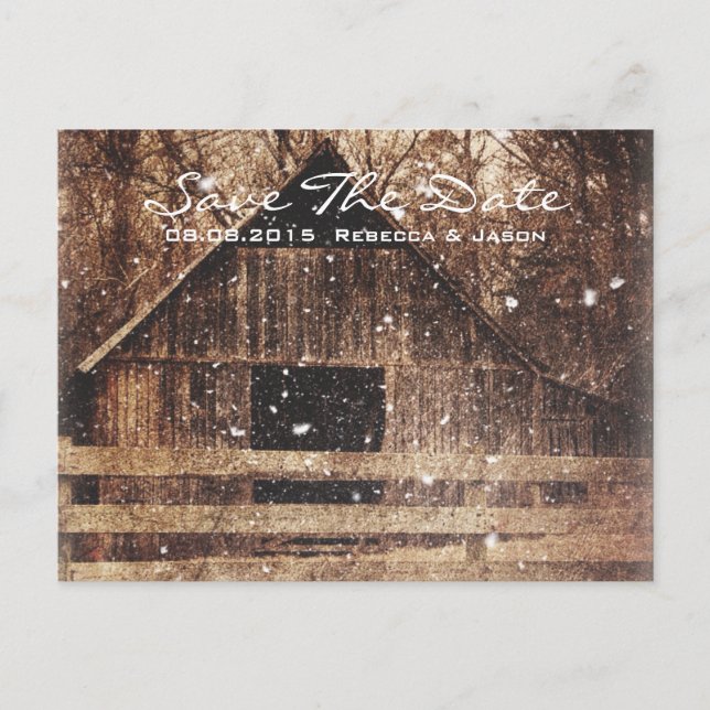 rustik västerländsk vinterlada bröllop meddelande vykort (Framsida)