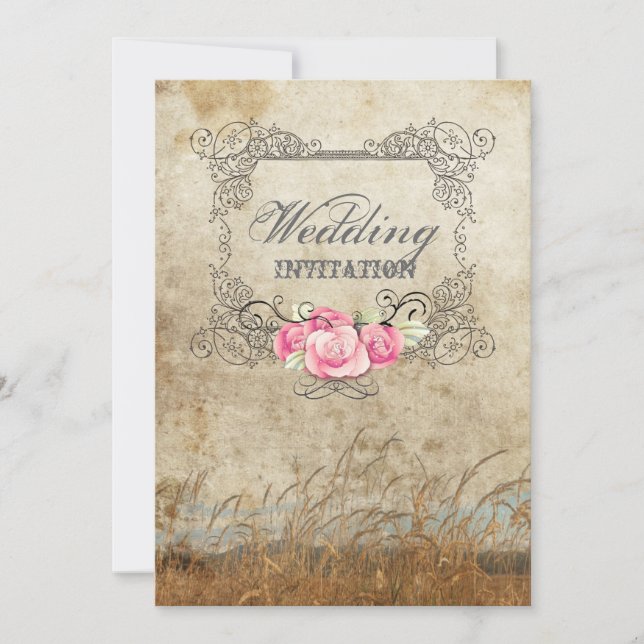 rustik västländsk utomhusbröllop i country-stil inbjudningar (Framsida)