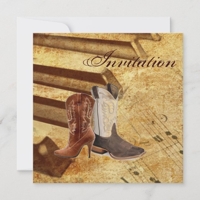 Rustik västlig country cowboybröllop inbjudningar (Framsida)