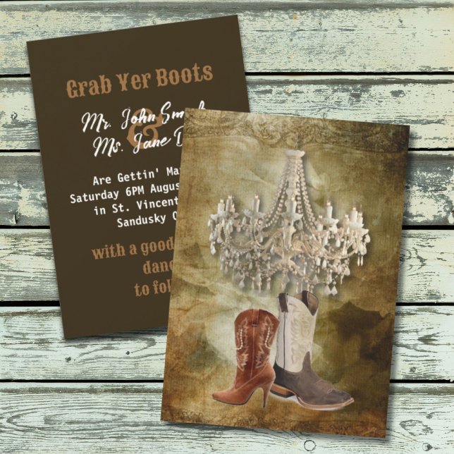 Rustik västlig country cowboybröllop inbjudningar (Rustic western country cowboy wedding invitation)