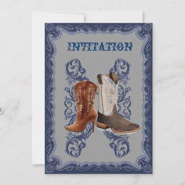 Rustik västlig country cowboybröllop inbjudningar (Framsida)