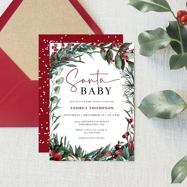 Rustik Vatercolor-jultomten Baby Shower Inbjudningar (Skapare uppladdad)