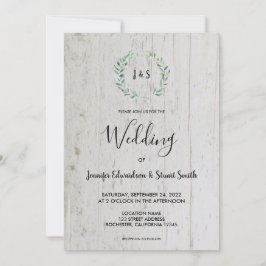 Rustik vattencolor lövs monogram-foto Bröllop Inbjudningar