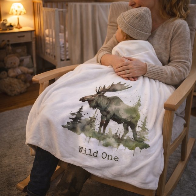 Rustik Vattenfärg Älg | Lilla Ett Personlig  Fleecefilt (Skapare uppladdad)