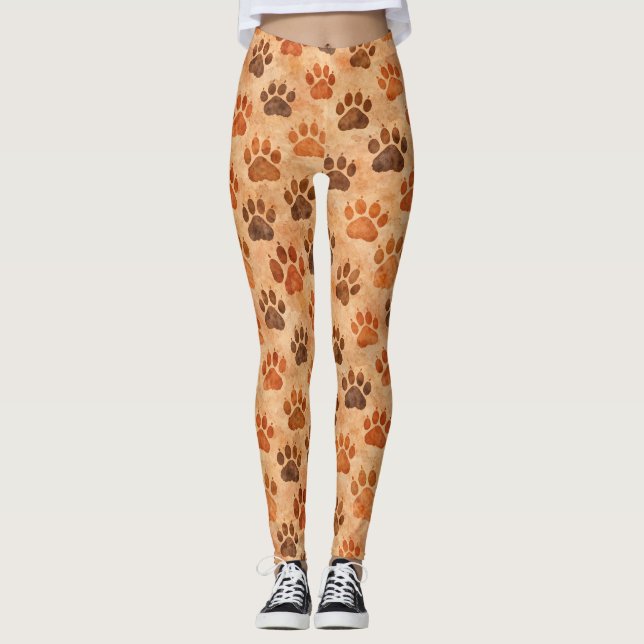 Rustik vattenfärg av tassavtrycksmönster (1) leggings (Framsida)