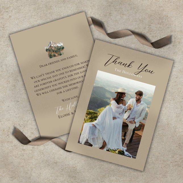 Rustik Vattenfärg Berg Bröllop Tacksamhetskort Tack Kort (Rustic Watercolor Mountain Wedding Thank You Card)