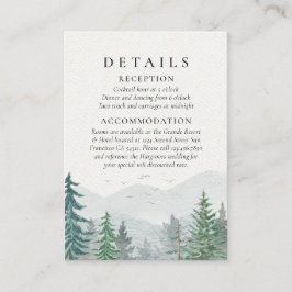 Rustik vattenfärg berg grön tall bröllop tilläggskort
