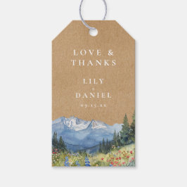 Rustik vattenfärg berg vildblomma bröllop presentetikett