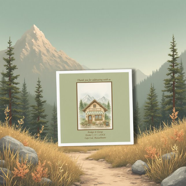 Rustik vattenfärg Bergsmonogram bröllop Pappersservett (Skapare uppladdad)