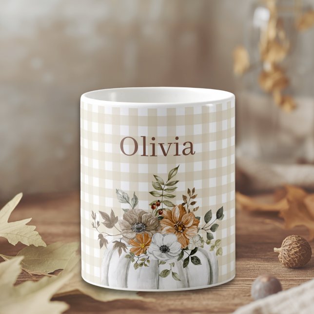 Rustik vattenfärg blommig pumpa anpassat namn kaffemugg (Skapare uppladdad)