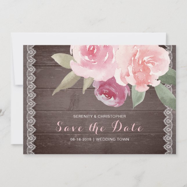 Rustik vattenfärg blommig spets save the date spara datumet (Framsida)
