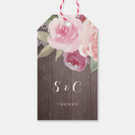 Rustik vattenfärg blommigt snöre bröllop monogram presentetikett