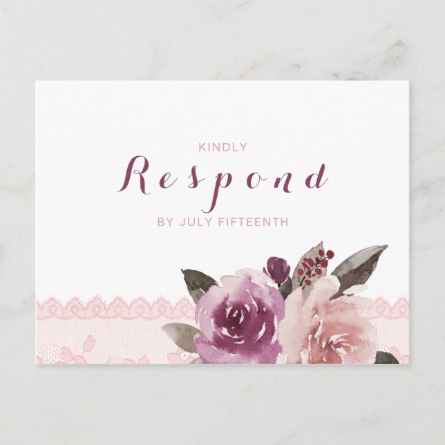 Rustik vattenfärg blommigt snöre faller bröllopsOS Inbjudan Vykort (Framsida)