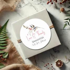 Rustik vattenfärg bröllopsdusch tack runt klistermärke