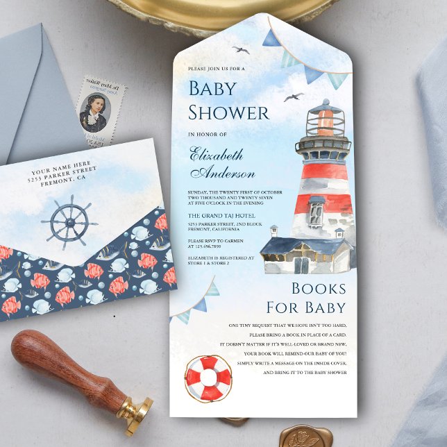 Rustik vattenfärg fyr Sjöfart Baby Shower (Skapare uppladdad)