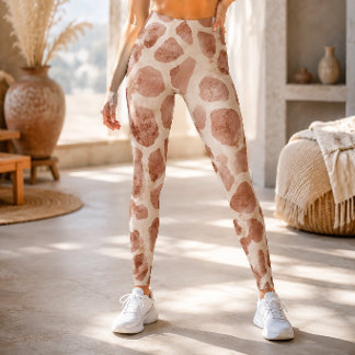 Rustik Vattenfärg Giraff Djurtryck Leggings