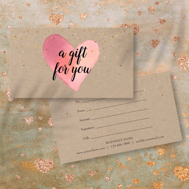 Rustik vattenfärg hjärta presentkort visitkort (Rustic Watercolor Heart Gift Certificate)