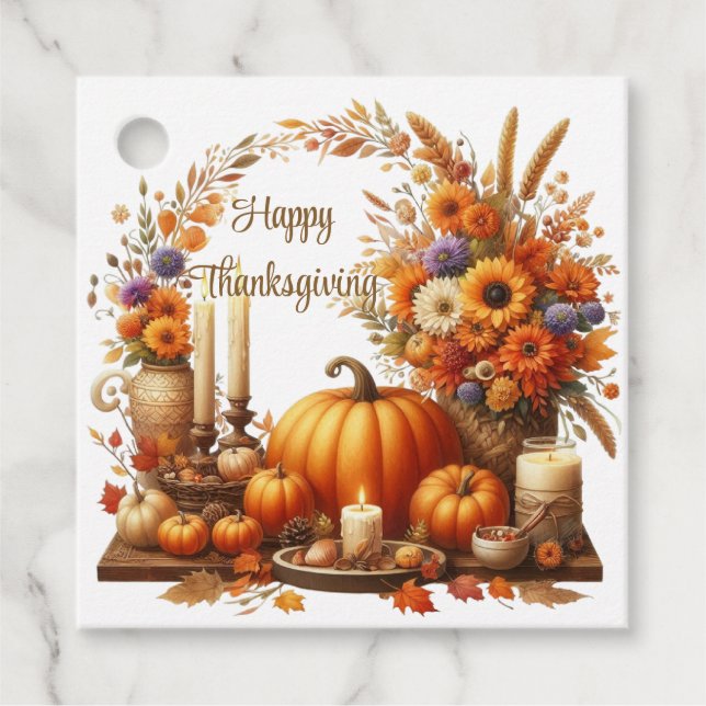 Rustik Vattenfärg Höst Pumpa För Thanksgiving Gåvor Etiketter (Framsida)