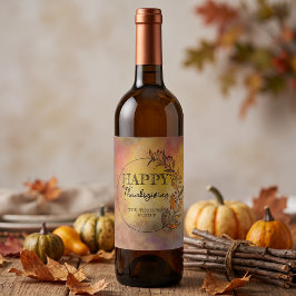 Rustik Vattenfärg Höst Thanksgiving Familj Vinflaska Etikett