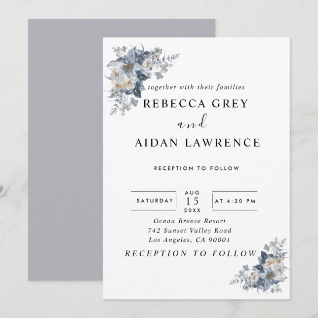 rustik vattenfärg illustration av en blomstermotiv inbjudningar (Fram/baksida)