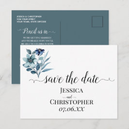 Rustik vattenfärg illustration Blå blomsterbukett Meddelande Vykort