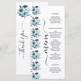 Rustik vattenfärg illustration Blå blomsterbukett Meny