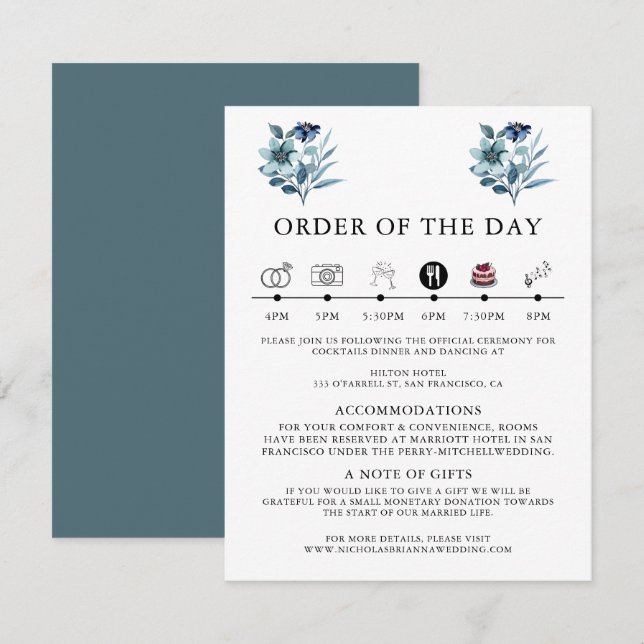 Rustik vattenfärg illustration Blå blomsterbukett Tilläggskort (Fram/baksida)