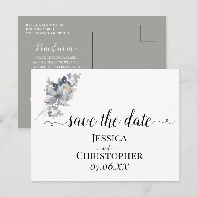 Rustik vattenfärg illustration Blomsterarrangemang Meddelande Vykort (Fram/baksida)