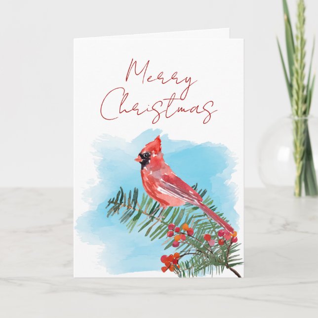 Rustik Vattenfärg Kardinal Jul Kort (Framsida)