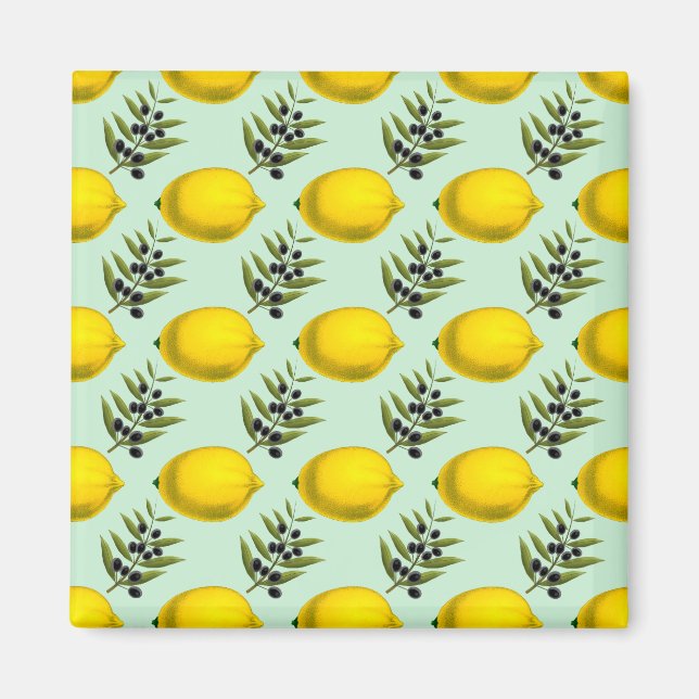 Rustik vattenfärg lemon och oliver mönster Magnet (Framsidan)