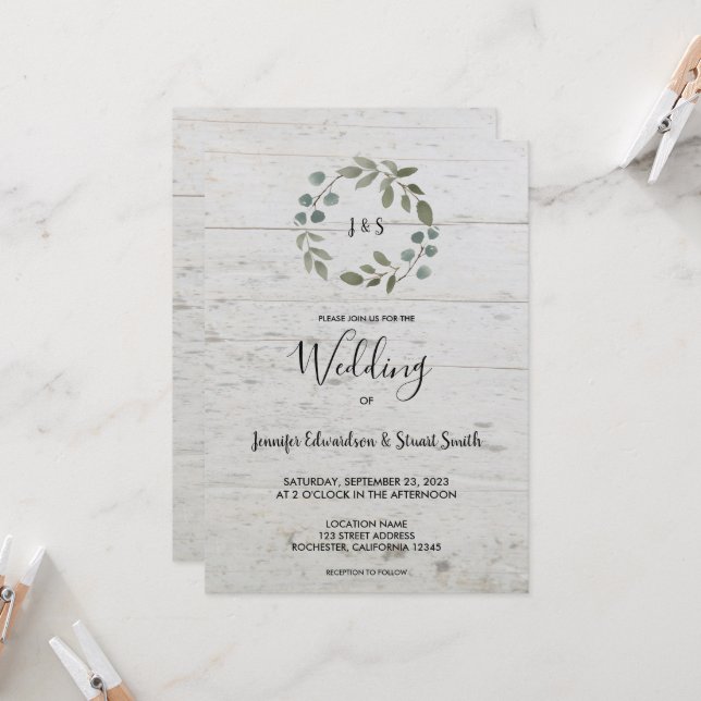 Rustik vattenfärg löv mongram Bröllop Inbjudningar (Fram/Back In Situ)