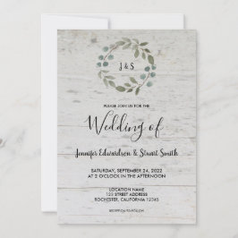 Rustik vattenfärg löv monogram trä bröllop inbjudningar