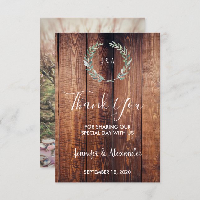 Rustik vattenfärg löv Tack för att du fotograferad Inbjudningar (Fram/baksida)