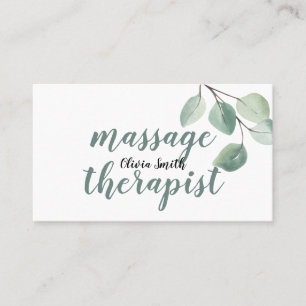 Rustik vattenfärg modern grönska blomster massage  visitkort