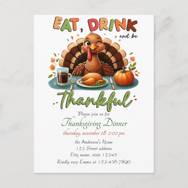 Rustik Vattenfärg på Pumpa för Thanksgiving Höst Helg Vykort (Framsida)