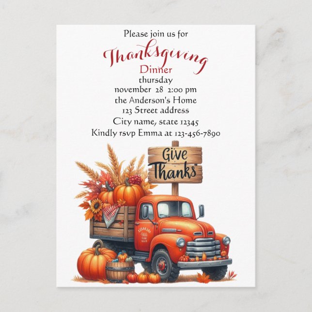 Rustik Vattenfärg på Pumpa för Thanksgiving Höst Vykort (Framsida)