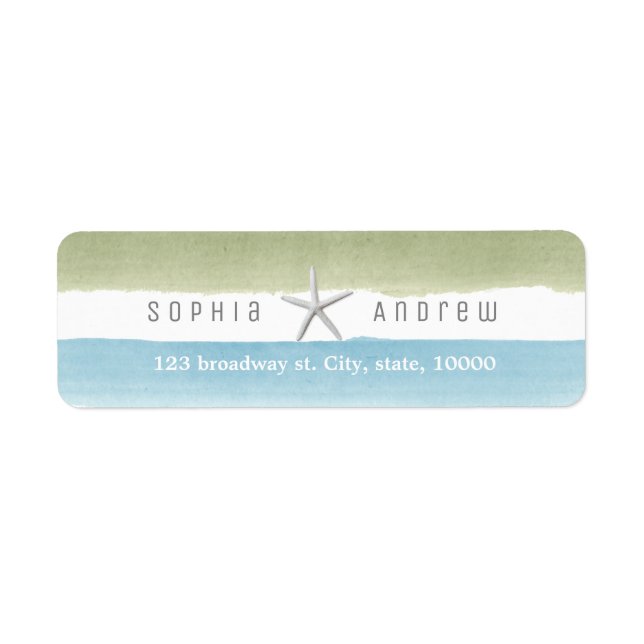 Rustik vattenfärg på rand nautisk strand bröllop returadress etikett (Framsidan)