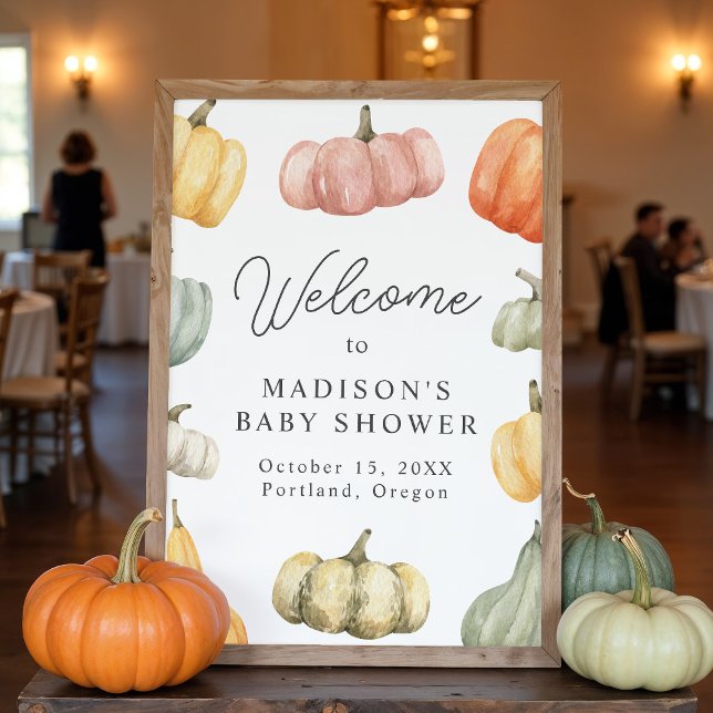 Rustik Vattenfärg Pumpa Baby Shower Välkomstskylt Poster (Skapare uppladdad)