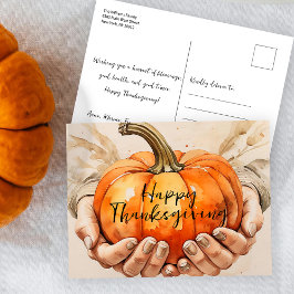 Rustik Vattenfärg Pumpa Thanksgiving Hälsning Vykort