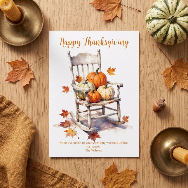 Rustik Vattenfärg Pumpa Veranda Thanksgiving Kort (Skapare uppladdad)