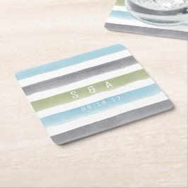 Rustik vattenfärg rand monogram-strand bröllop underlägg papper kvadrat