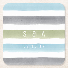 Rustik vattenfärg rand monogram-strand bröllop underlägg papper kvadrat