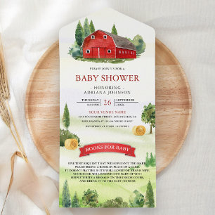 Rustik vattenfärg Röd gårdsplan bondgård baby show