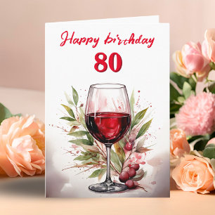 Rustik vattenfärg röd vin glas 80-årsdag kort