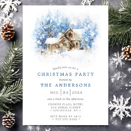Rustik vattenfärg stuga land julfest inbjudningar