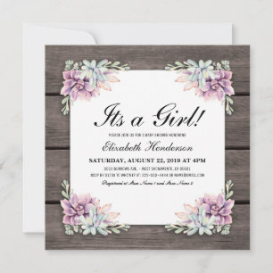 Rustik Vattenfärg Sukkulent Blommig Baby Shower Inbjudningar