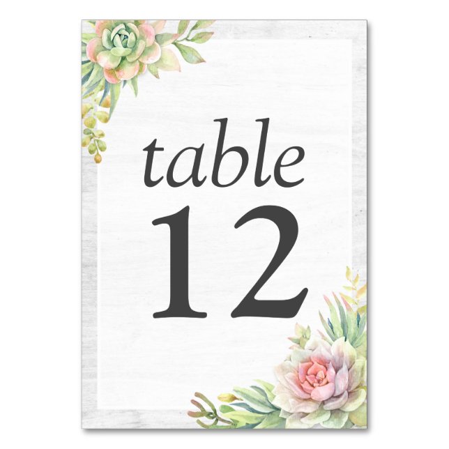Rustik vattenfärg Sukkulent Öken Kaktus Bröllop Bordsnummer (Framsidan)