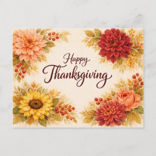 Rustik Vattenfärg Tacksgiving Blommig Hälsning Helg Vykort