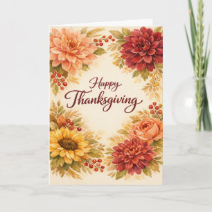 Rustik Vattenfärg Tacksgiving Blommig Hälsning Helgkort